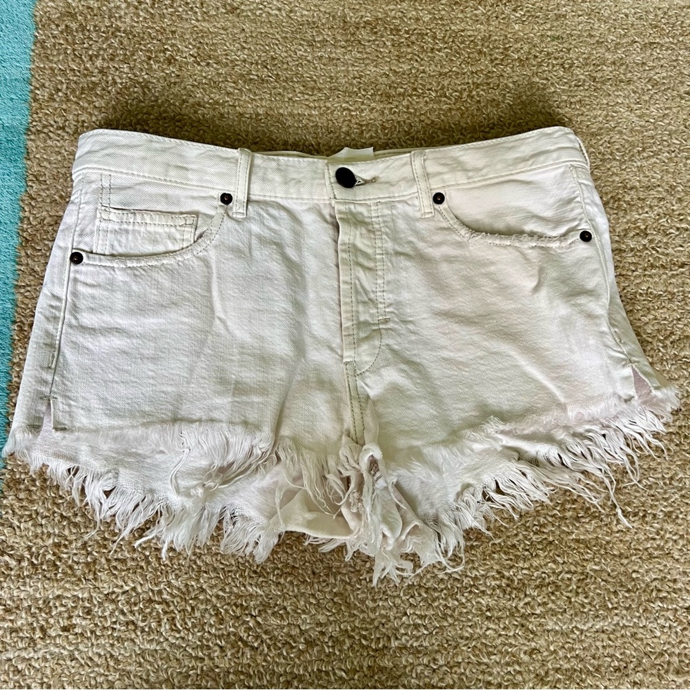 Free People We the Free Ivory Distressed Jean Shorts